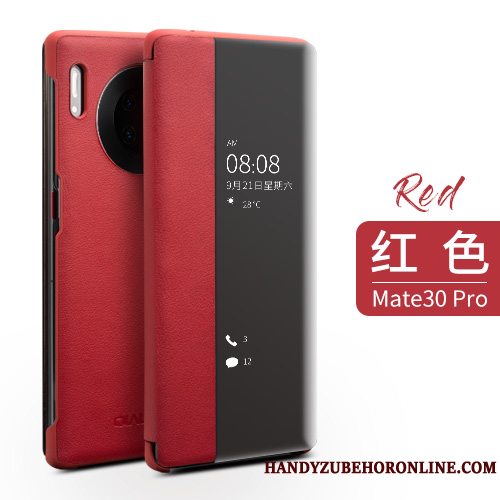 Etui Huawei Mate 30 Pro Beskyttelse Anti-fald Vinduer, Cover Huawei Mate 30 Pro Folio Tynd Rød
