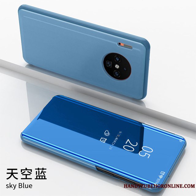 Etui Huawei Mate 30 Pro Beskyttelse Spejl Blå, Cover Huawei Mate 30 Pro Læder Telefon