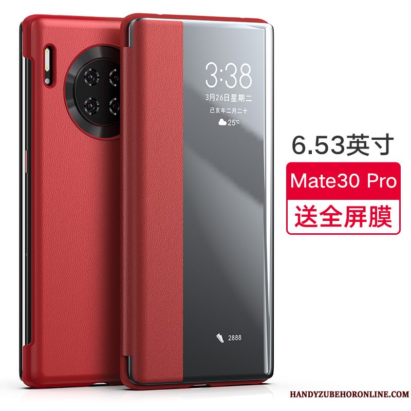 Etui Huawei Mate 30 Pro Læder Rød Tynd, Cover Huawei Mate 30 Pro Tasker Telefonanti-fald