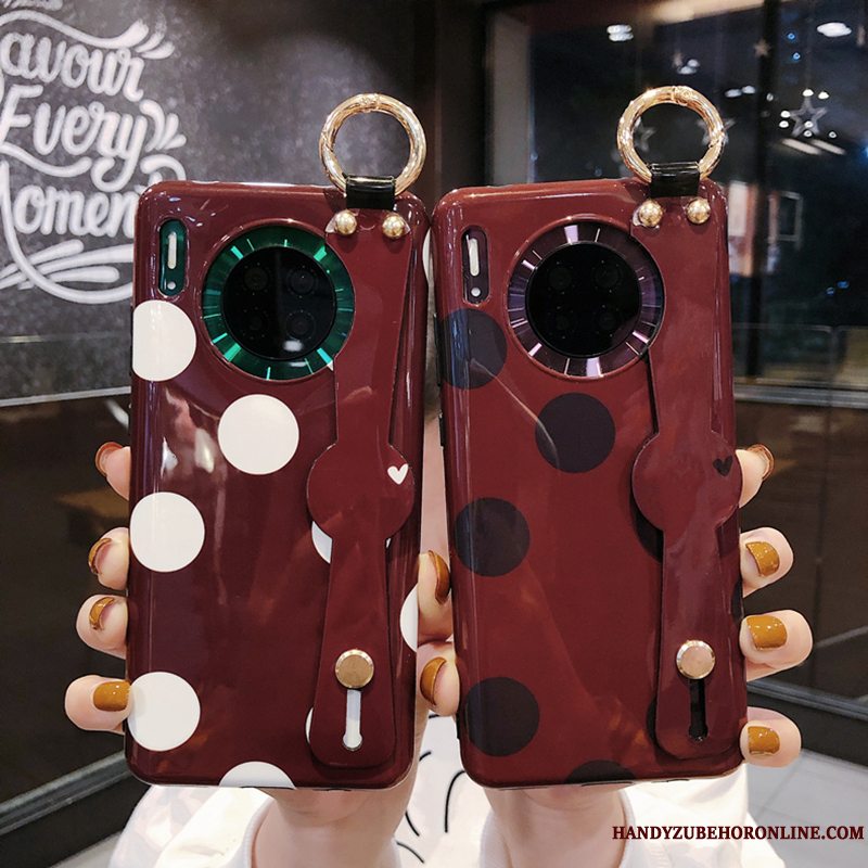 Etui Huawei Mate 30 Pro Tasker Hængende Hals Bølge Punkt, Cover Huawei Mate 30 Pro Silikone Klud Net Red