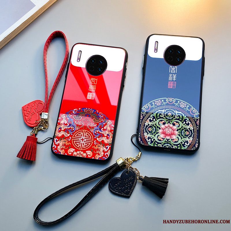 Etui Huawei Mate 30 Tasker Glas Ny, Cover Huawei Mate 30 Silikone Kinesisk Stil Rød