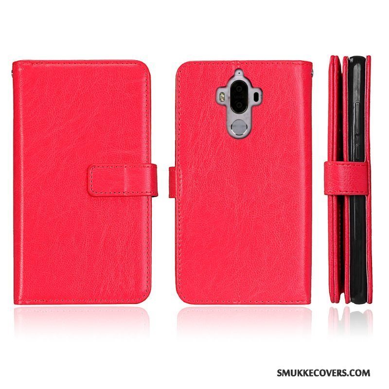 Etui Huawei Mate 9 Beskyttelse Kort Rød, Cover Huawei Mate 9 Folio Anti-fald Telefon
