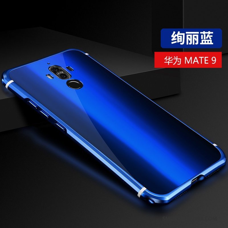 Etui Huawei Mate 9 Tasker Blå Anti-fald, Cover Huawei Mate 9 Metal Ramme Telefon
