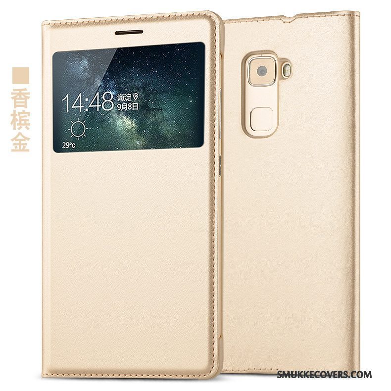 Etui Huawei Mate S Læder Guld Telefon, Cover Huawei Mate S Beskyttelse