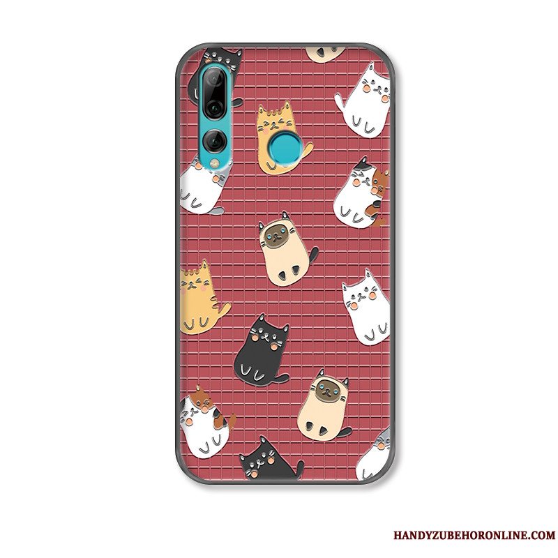 Etui Huawei P Smart+ 2019 Cartoon Rød Telefon, Cover Huawei P Smart+ 2019 Relief Smuk Kat