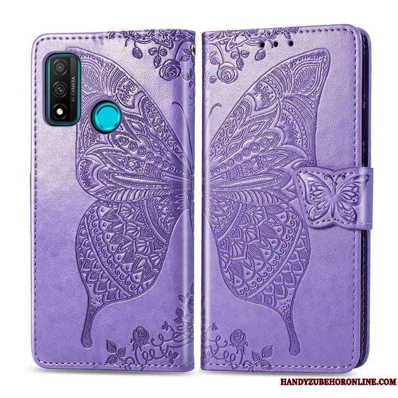 Etui Huawei P Smart 2020 Beskyttelse Prægning Hængende Ornamenter, Cover Huawei P Smart 2020 Relief Blomster Sommerfugle