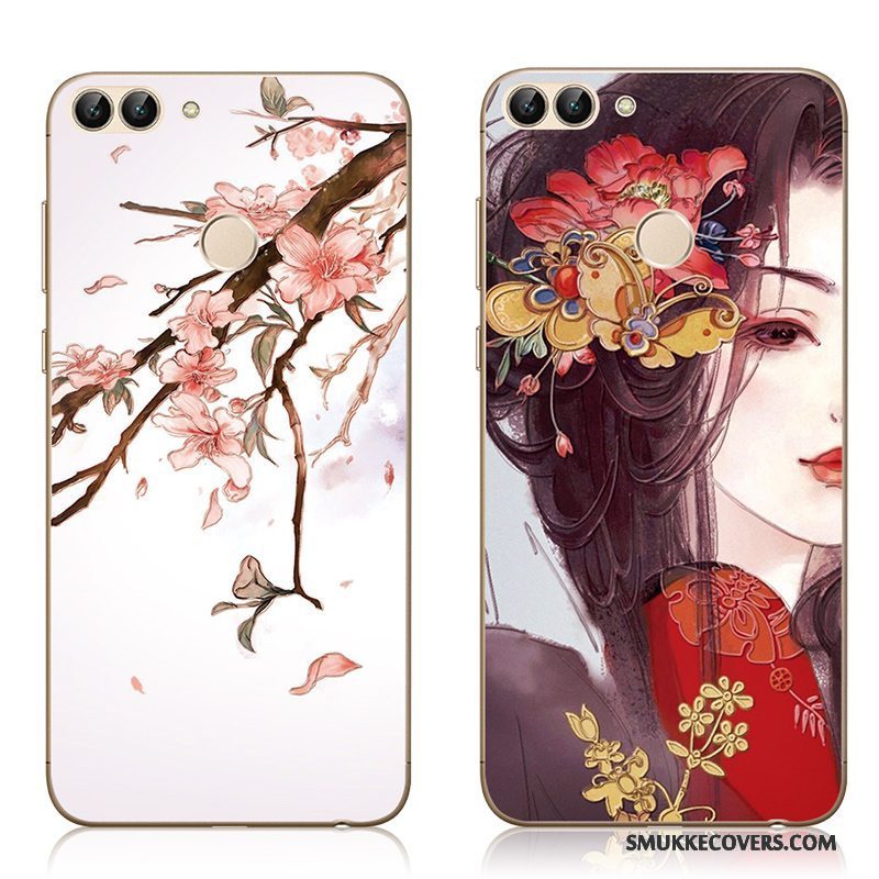Etui Huawei P Smart Blød Hvid Mønster, Cover Huawei P Smart Beskyttelse Tilpas Rød