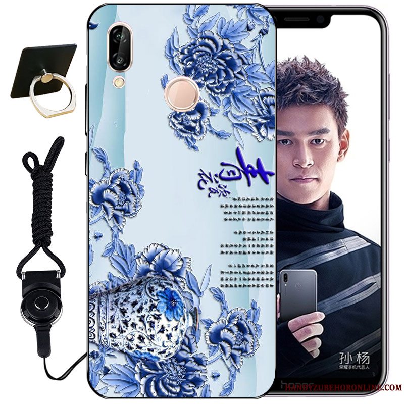 Etui Huawei P Smart+ Relief Anti-fald Nuttet, Cover Huawei P Smart+ Tasker Blå Telefon