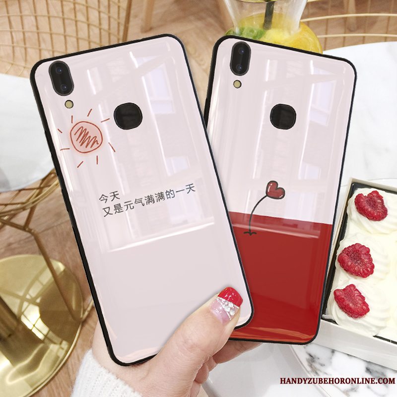 Etui Huawei P Smart+ Silikone Hærdet Glas Rød, Cover Huawei P Smart+ Tasker Net Red Smuk