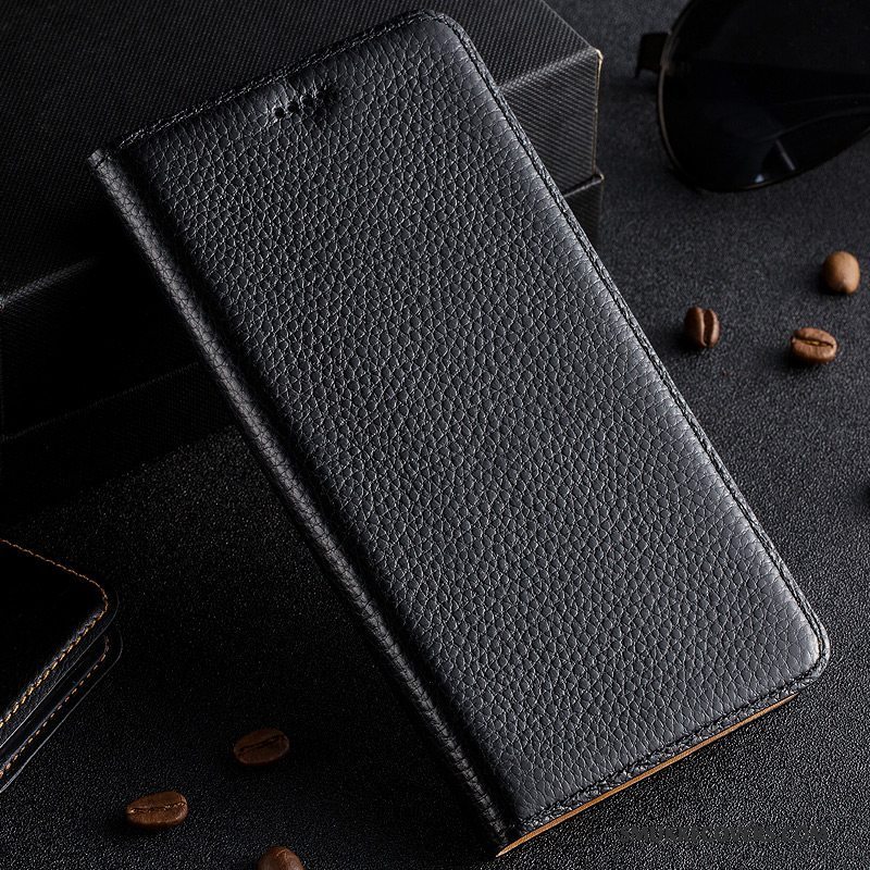 Etui Huawei P10 Plus Folio Litchi Sort, Cover Huawei P10 Plus Læder Telefon