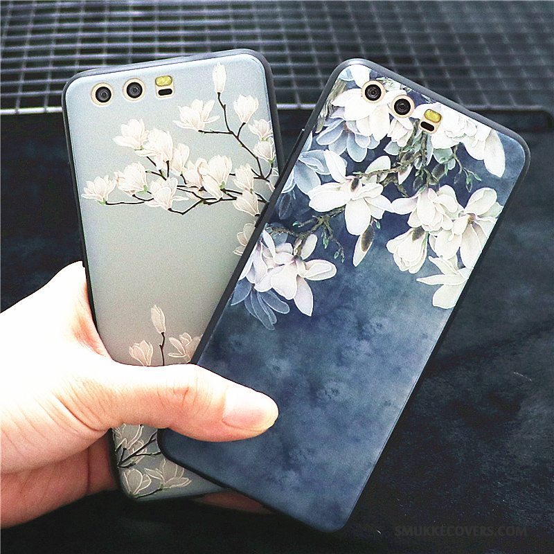 Etui Huawei P10 Plus Kreativ Trend Blomster, Cover Huawei P10 Plus Beskyttelse Blå Telefon