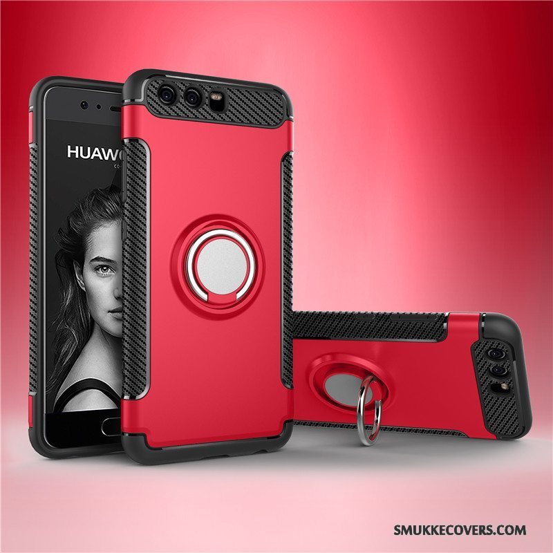 Etui Huawei P10 Plus Silikone Armour Rød, Cover Huawei P10 Plus Beskyttelse Ring Telefon