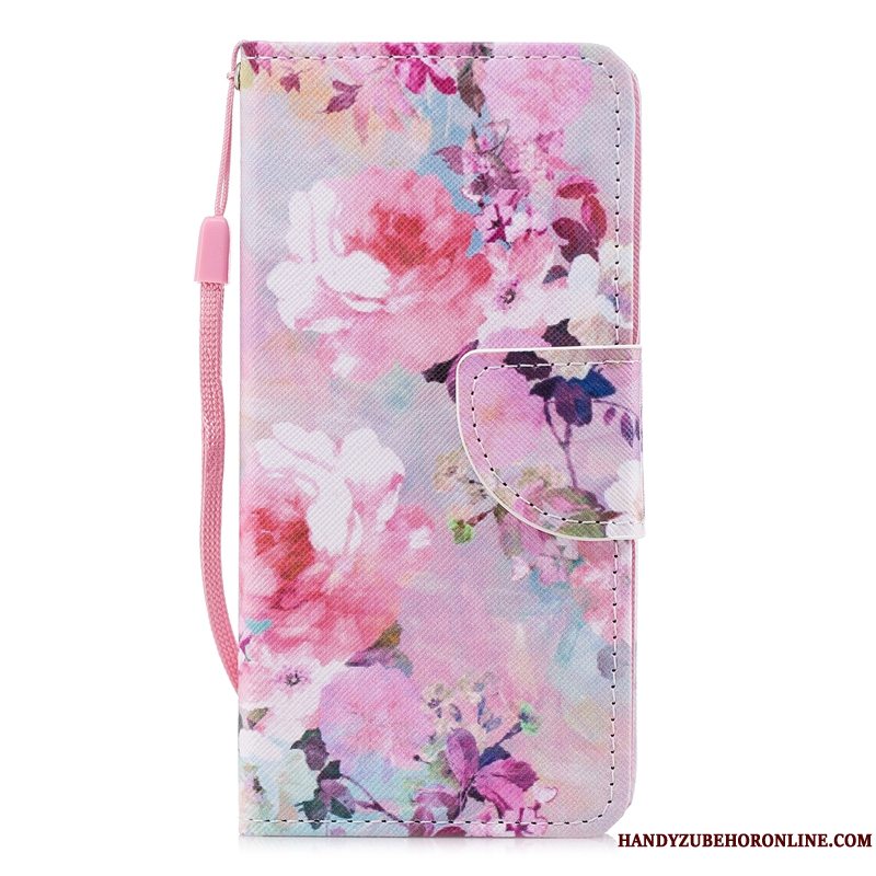 Etui Huawei P20 Folio Blomster Telefon, Cover Huawei P20 Læder Lyserød Anti-fald