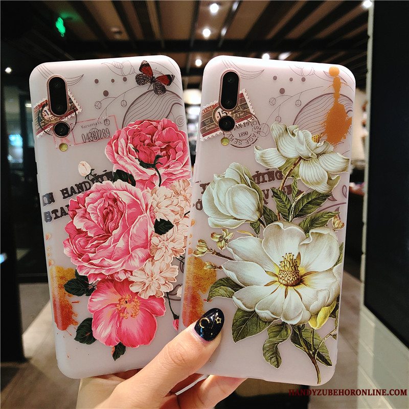 Etui Huawei P20 Pro Farve Anti-fald Telefon, Cover Huawei P20 Pro Relief Blomster Pæon