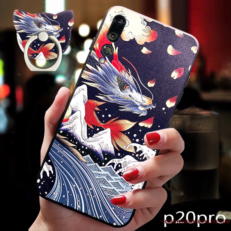 Etui Huawei P20 Pro Tasker Dragon Anti-fald, Cover Huawei P20 Pro Silikone Blå Af Personlighed
