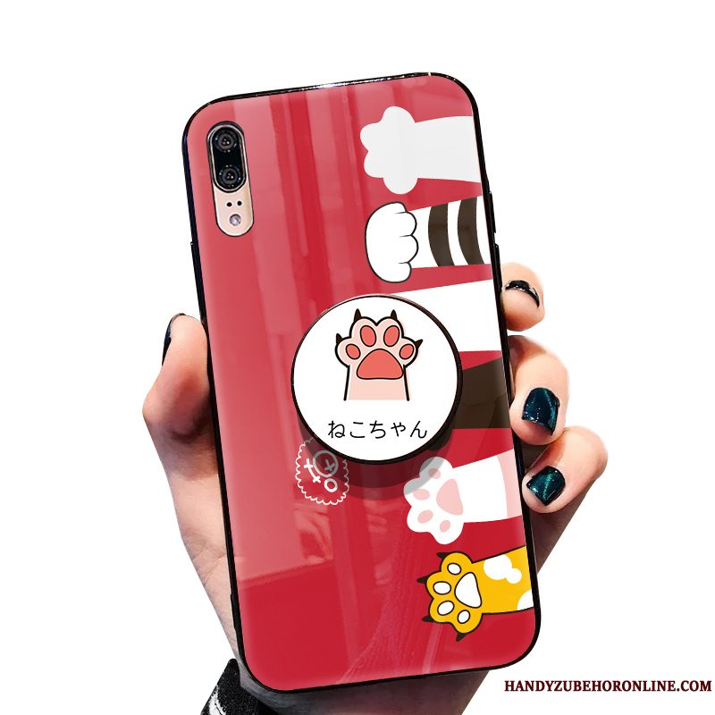 Etui Huawei P20 Silikone Anti-fald Rød, Cover Huawei P20 Kreativ Glas Lyse