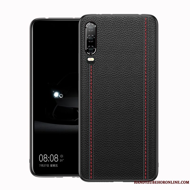 Etui Huawei P30 Læder Trendy Telefon, Cover Huawei P30 Silikone Sort