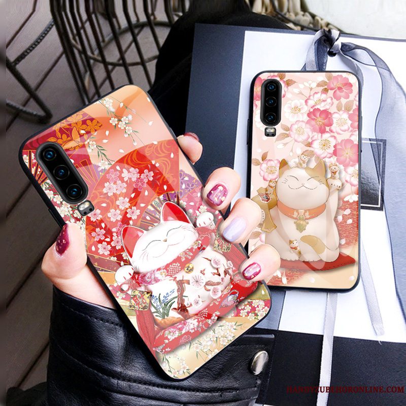 Etui Huawei P30 Mode Cherry Glas, Cover Huawei P30 Beskyttelse Rød Trendy