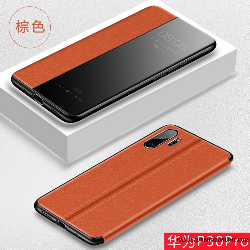 Etui Huawei P30 Pro Læder Anti-fald Skærmbeskyttelse, Cover Huawei P30 Pro Beskyttelse Hærdning Telefon