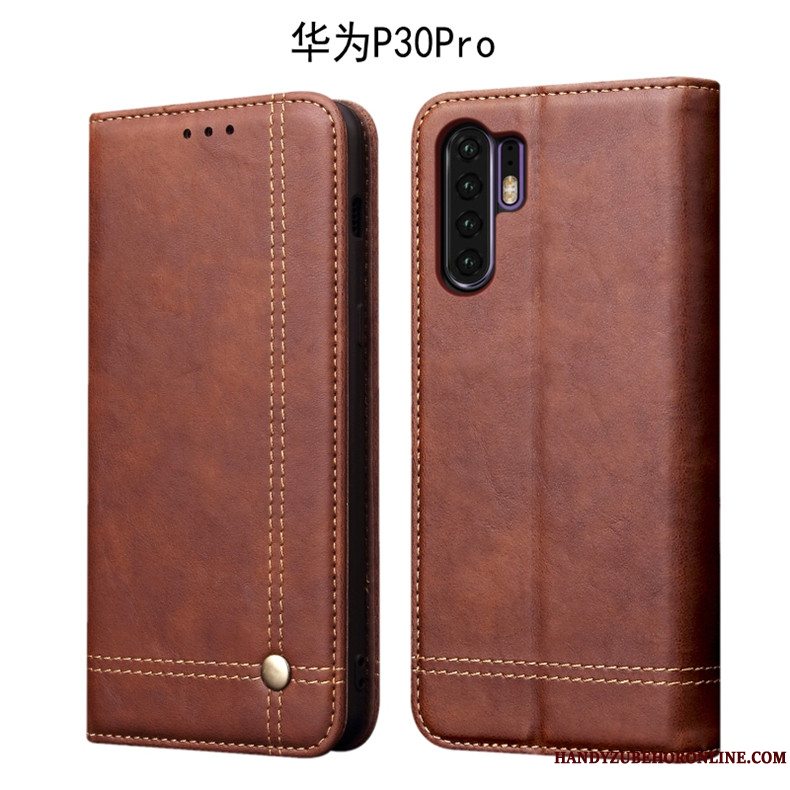 Etui Huawei P30 Pro Vintage Telefondyb Farve, Cover Huawei P30 Pro Folio Anti-fald Business