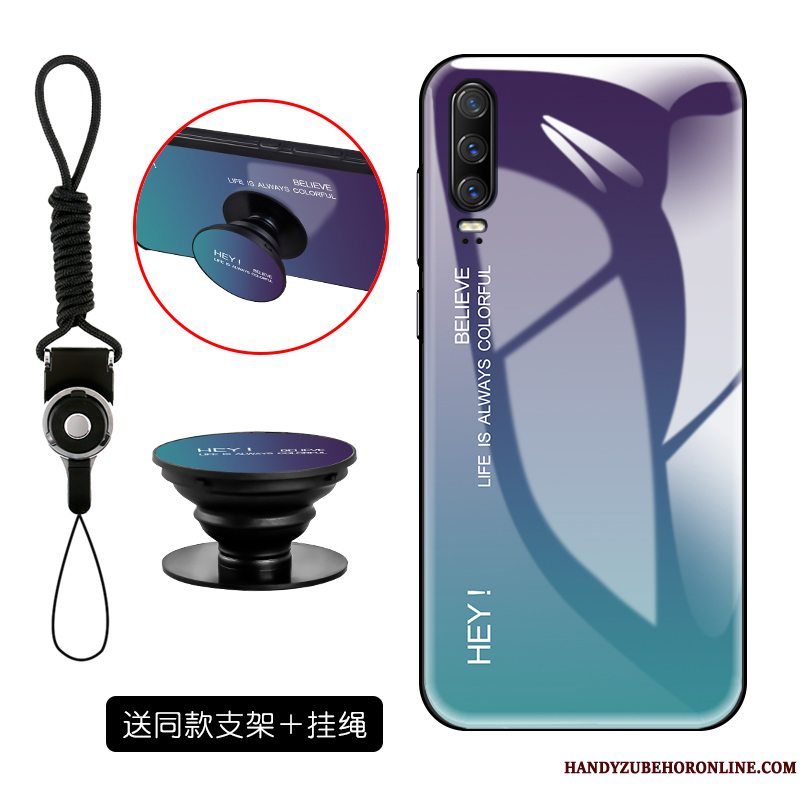 Etui Huawei P30 Silikone Hærdet Glas Telefon, Cover Huawei P30 Kreativ Anti-fald Gradient