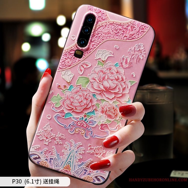 Etui Huawei P30 Silikone Lyserød Nubuck, Cover Huawei P30 Tasker Telefonkinesisk Stil