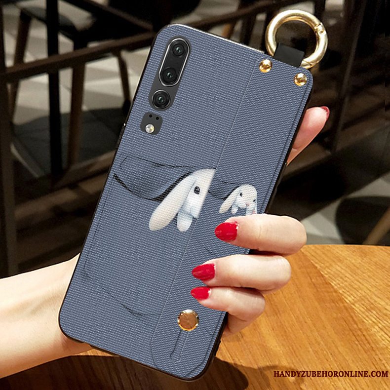 Etui Huawei P30 Silikone Telefonnubuck, Cover Huawei P30 Tasker Anti-fald Blå