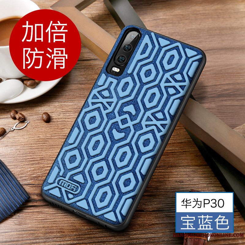 Etui Huawei P30 Tasker Blå Trendy, Cover Huawei P30 Kreativ Tynd Nubuck