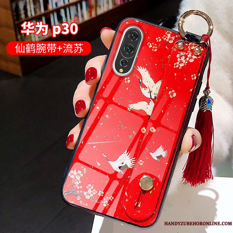 Etui Huawei P30 Tasker Rød Elskeren, Cover Huawei P30 Kreativ Ny Kran