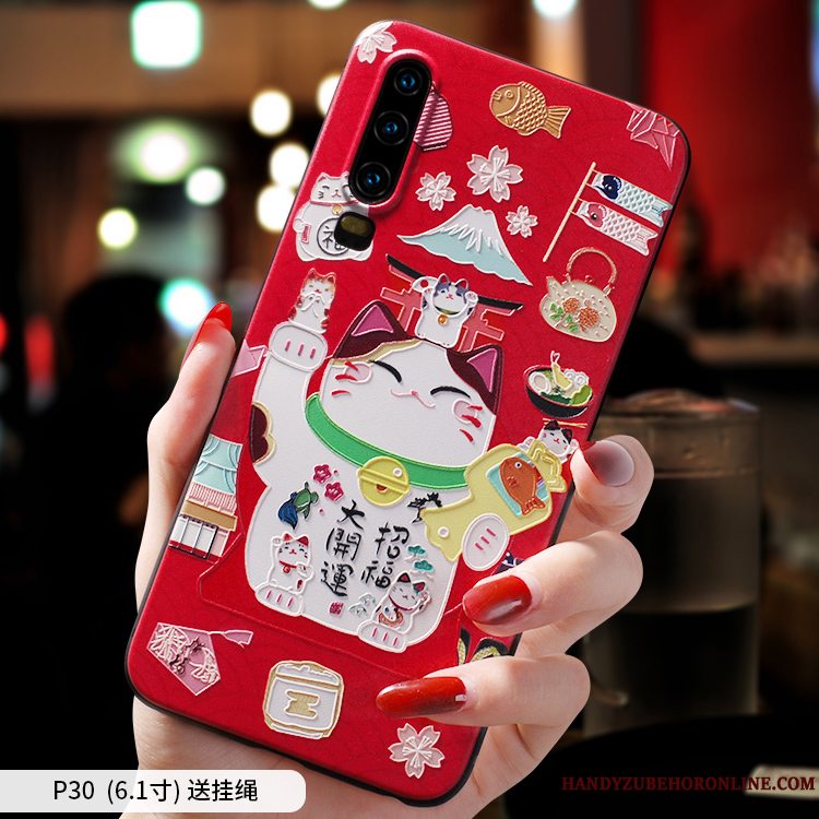 Etui Huawei P30 Tasker Smuk Rød, Cover Huawei P30 Blød Trendy Af Personlighed