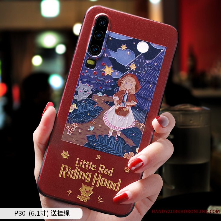 Etui Huawei P30 Tasker Tynd Smuk, Cover Huawei P30 Kreativ Rød Nubuck
