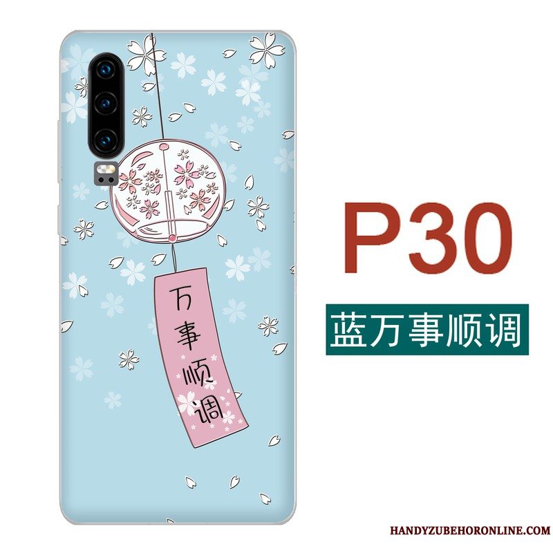 Etui Huawei P30 Vind Blå, Cover Huawei P30 Håndmalet Cherry