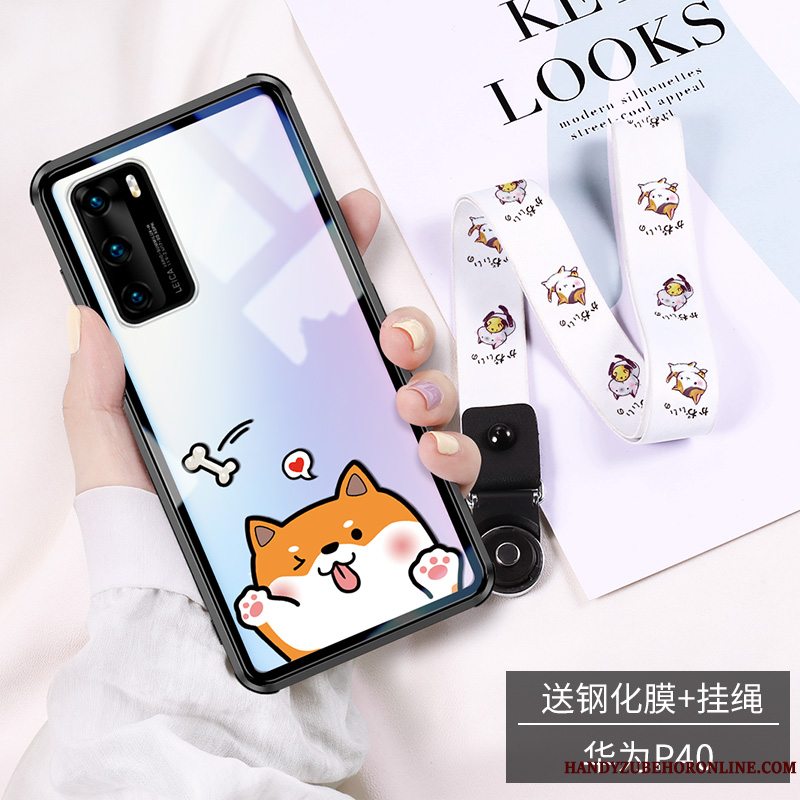 Etui Huawei P40 Cartoon Hængende Hals Glas, Cover Huawei P40 Tasker Telefonsort