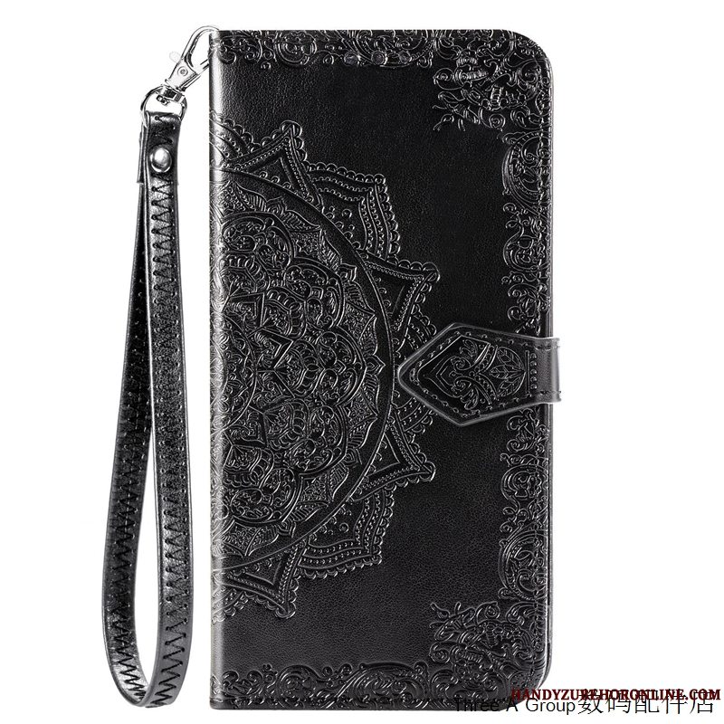 Etui Huawei P40 Lite Læder Hængende Ornamenter Kort, Cover Huawei P40 Lite Folio Sort Telefon