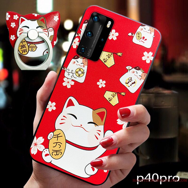Etui Huawei P40 Pro Kreativ Smuk Kat, Cover Huawei P40 Pro Cartoon Telefonhængende Ornamenter