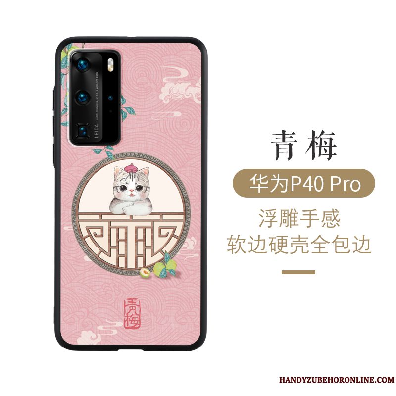 Etui Huawei P40 Pro Tasker Lyserød Bambus, Cover Huawei P40 Pro Beskyttelse Anti-fald Telefon