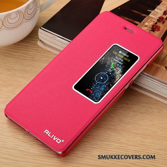 Etui Huawei P8 Folio Anti-fald Rød, Cover Huawei P8 Læder Telefon