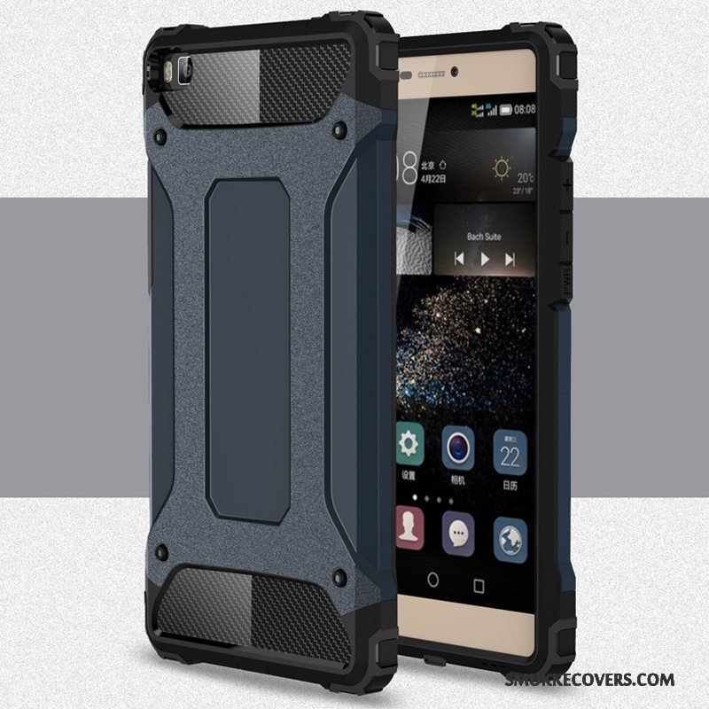 Etui Huawei P8 Metal Cyan Telefon, Cover Huawei P8 Beskyttelse Nubuck Høj