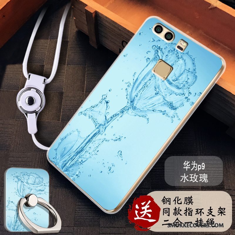 Etui Huawei P9 Malet Trend Telefon, Cover Huawei P9 Silikone Blå Gennemsigtig