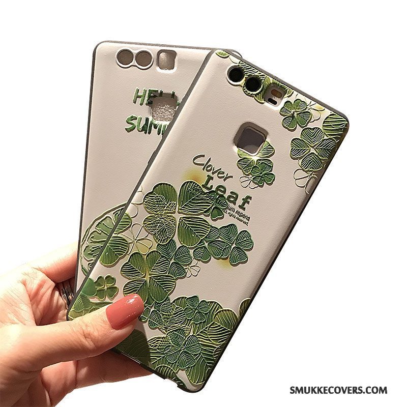 Etui Huawei P9 Plus Silikone Sort Telefon, Cover Huawei P9 Plus Relief Nubuck Grøn