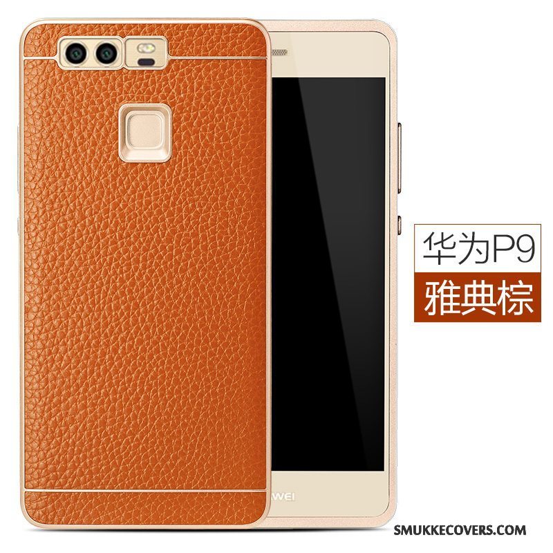 Etui Huawei P9 Tasker Telefonhøj, Cover Huawei P9 Læder Anti-fald Orange