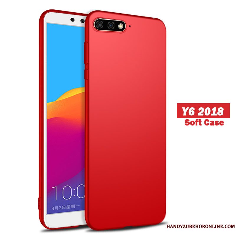 Etui Huawei Y6 2018 Tasker Rød Anti-fald, Cover Huawei Y6 2018 Beskyttelse Nubuck Telefon
