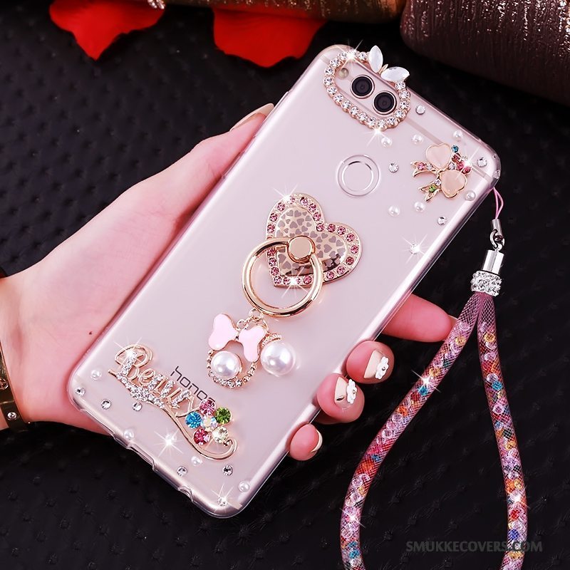 Etui Huawei Y6 Pro 2017 Strass Telefonhængende Ornamenter, Cover Huawei Y6 Pro 2017 Tasker Lyserød Anti-fald