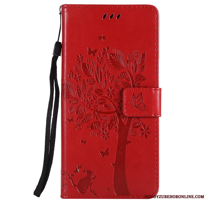 Etui Huawei Y7 2018 Beskyttelse Tree Heldig, Cover Huawei Y7 2018 Læder Rød Anti-fald