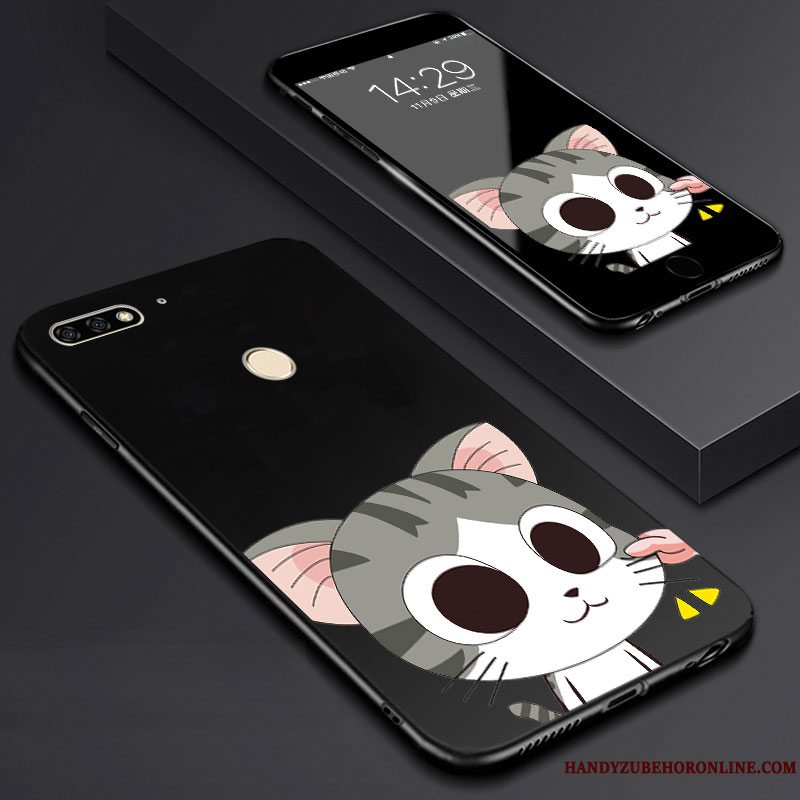 Etui Huawei Y7 2018 Cartoon Sort Telefon, Cover Huawei Y7 2018 Kunst Skærmbeskyttelse