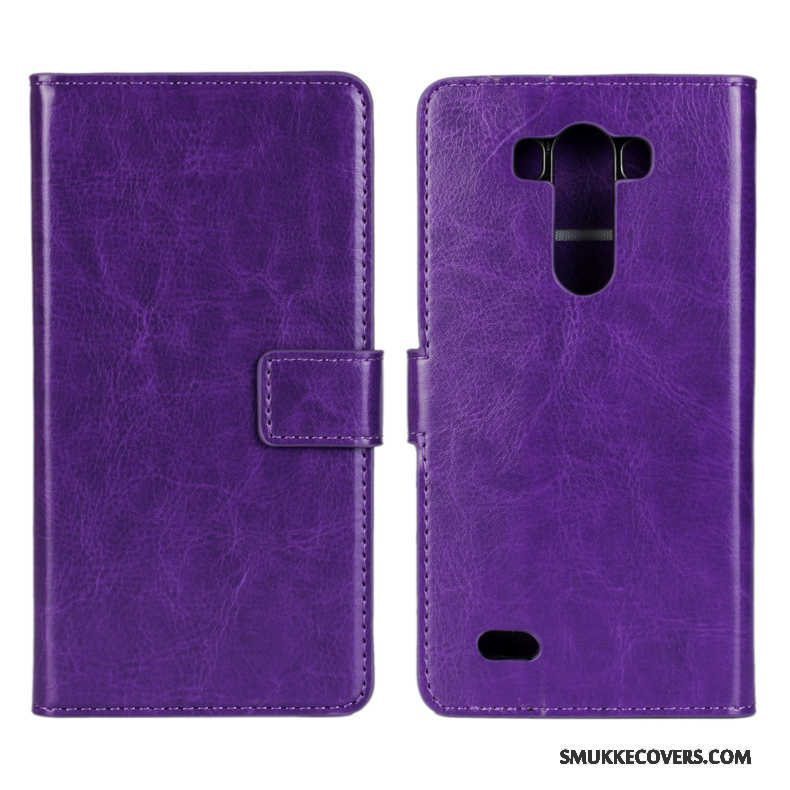 Etui Lg G3 Folio Kort Lilla, Cover Lg G3 Læder Dyb Farve Telefon