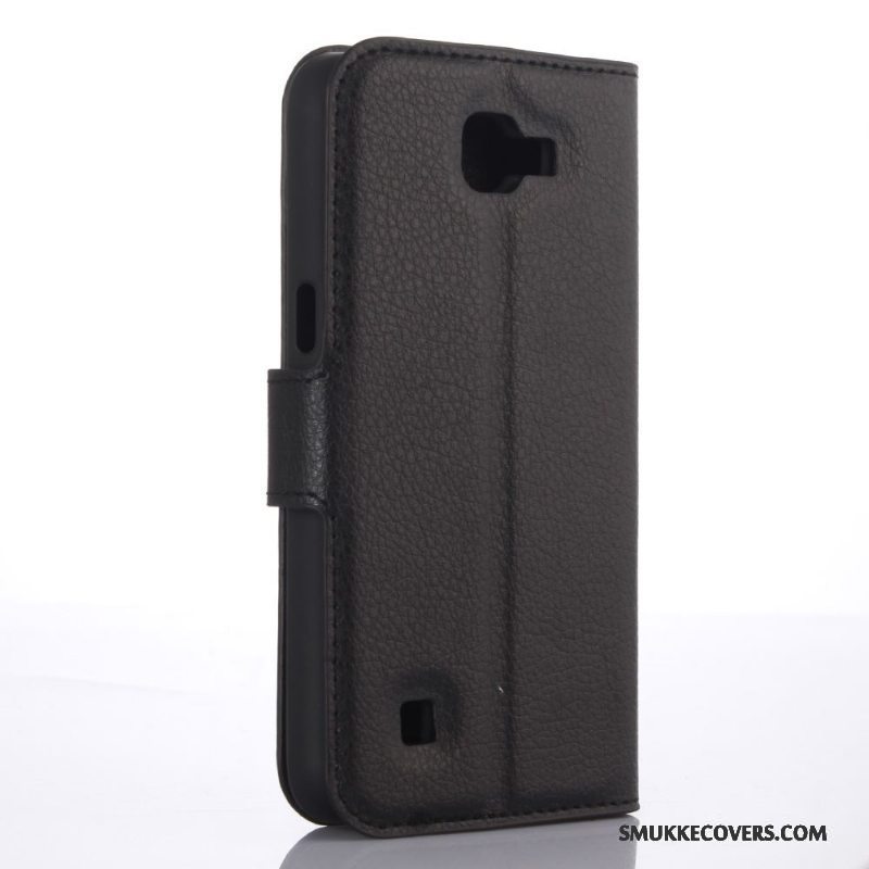 Etui Lg K4 Læder Sort Telefon, Cover Lg K4 Tegnebog Kort