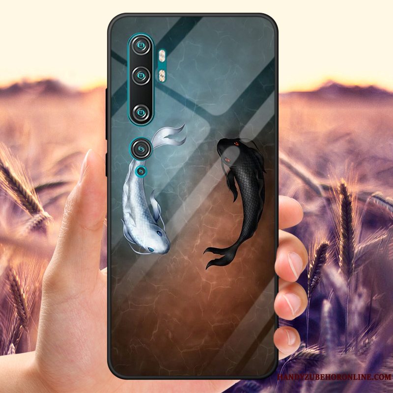 Etui Mi Note 10 Cartoon Lille Sektion Hærdet Glas, Cover Mi Note 10 Spejl Telefon