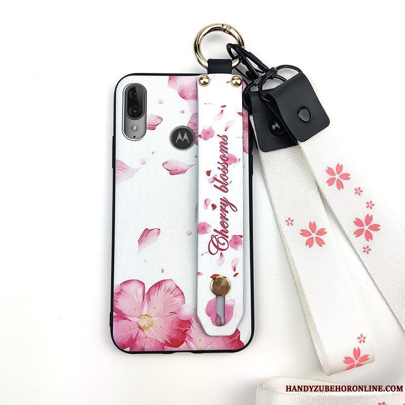 Etui Moto E6 Plus Kreativ Lyserød Hængende Ornamenter, Cover Moto E6 Plus Support Blomster Telefon