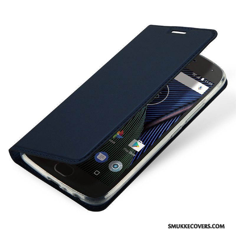 Etui Moto G5 Folio Blå Telefon, Cover Moto G5 Læder